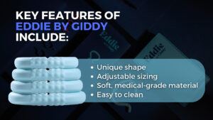 Infographic showing the key features of Eddie by Giddy penis ring