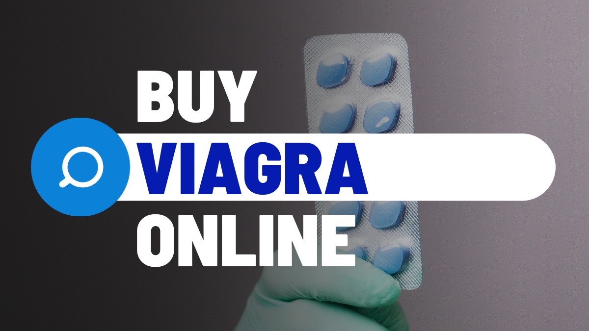 Holding Viagra tablets in hand with title across it " Buy Viagra Online"